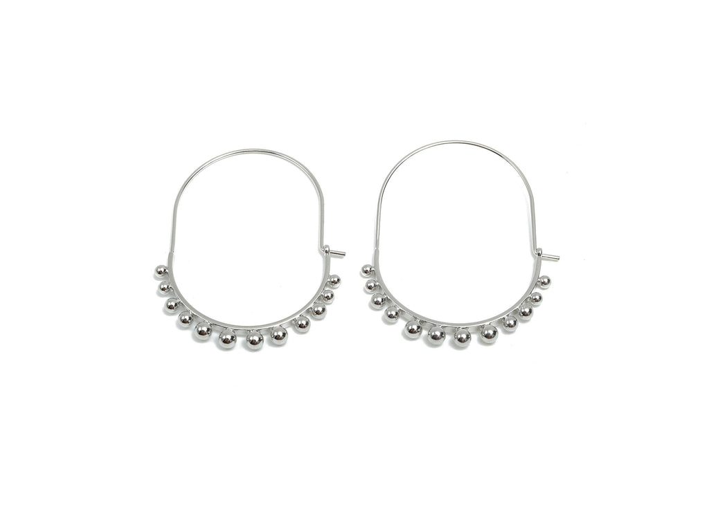 Brass Huge Beaded Wire Hoop Earring - Brass Hoop Earring - Beaded Hoop Earring - 18K Real White Gold Plating - 46.3x35.7x3.33mm - RGP8093 - DOMEDBAZAAR