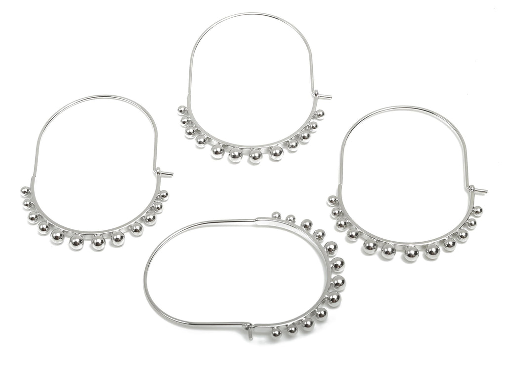 Brass Huge Beaded Wire Hoop Earring - Brass Hoop Earring - Beaded Hoop Earring - 18K Real White Gold Plating - 46.3x35.7x3.33mm - RGP8093 - DOMEDBAZAAR
