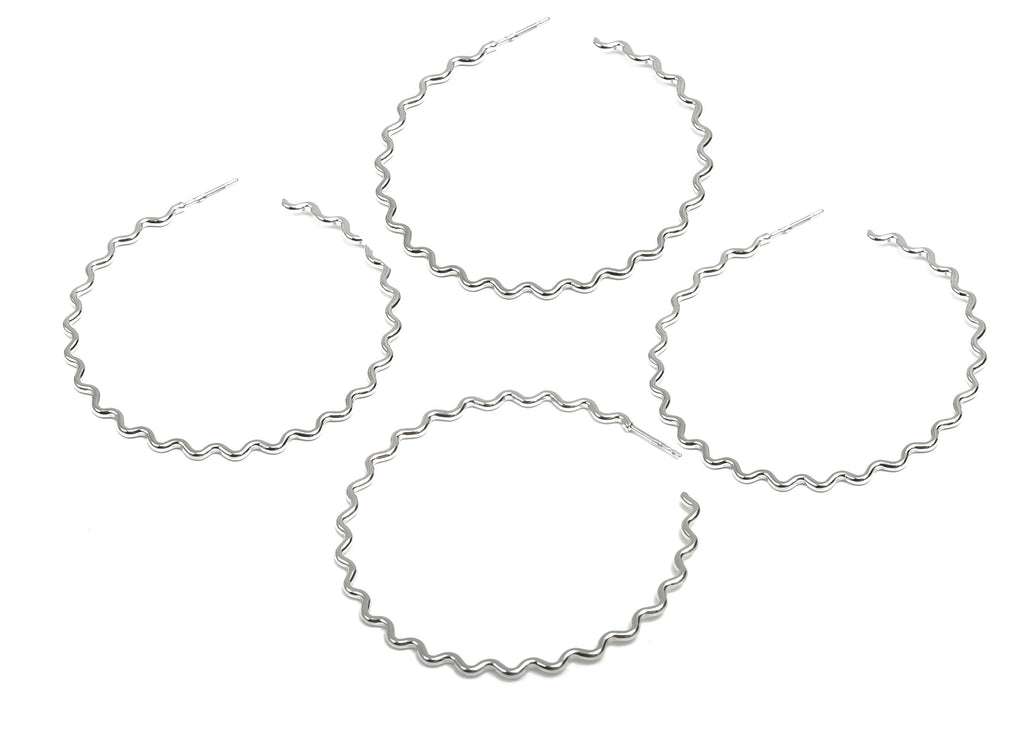 Brass Hoop Earring Stud - Brass Open Hoop Earring Post - Brass Wavy Hoop Earring Post - 18K Real White Gold Plated - 53x53x1.48mm - RGP8100 - DOMEDBAZAAR