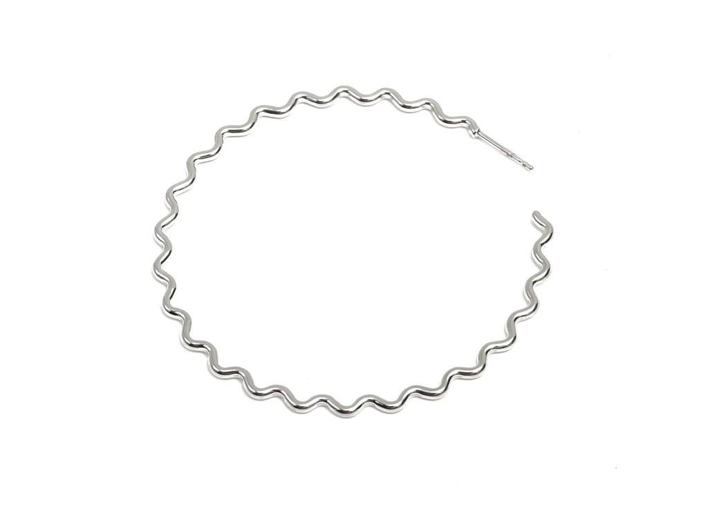 Brass Hoop Earring Stud - Brass Open Hoop Earring Post - Brass Wavy Hoop Earring Post - 18K Real White Gold Plated - 53x53x1.48mm - RGP8100 - DOMEDBAZAAR