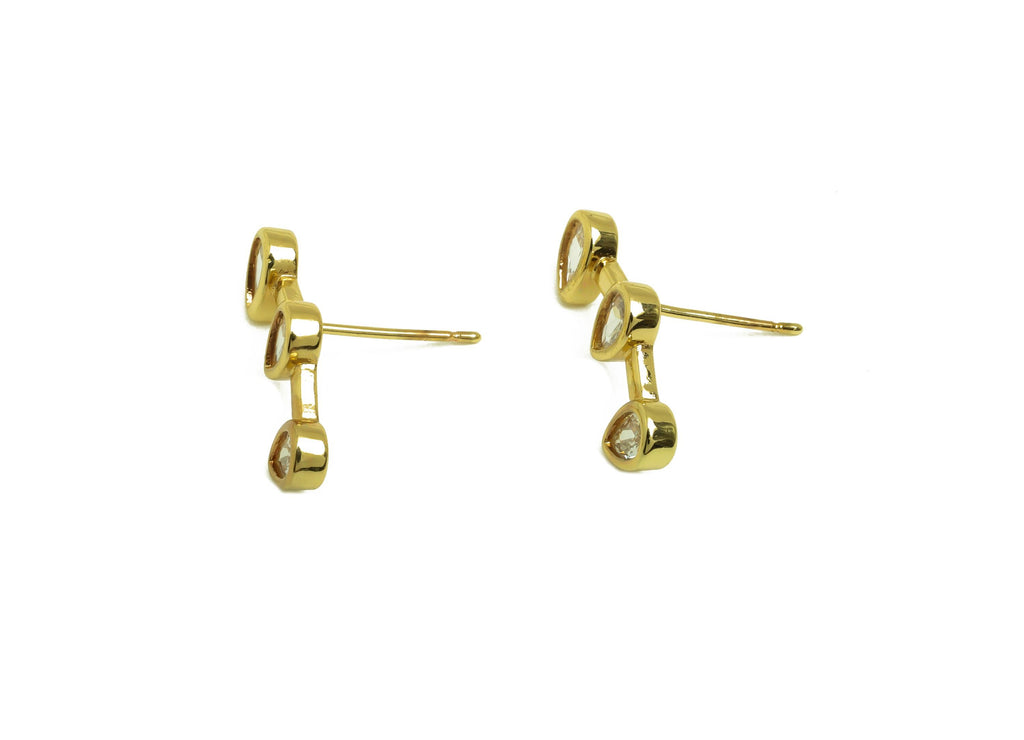 Brass Teardrop Earring Post - Gold Zircon Curved Bar Earring - CZ Teardrop Earring Stud - 18K Real Gold Plated- 14.52x18.82x2.35mm - RGP7989 - DOMEDBAZAAR