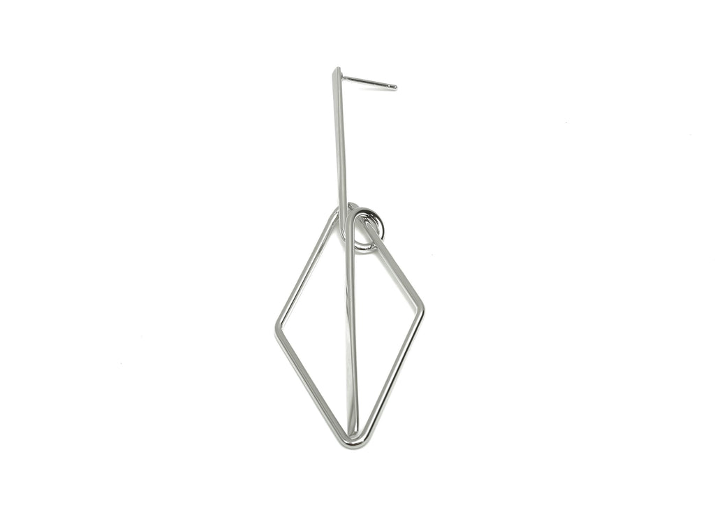 Brass Hammered Earring Post -  Brass Diamond Earring Post - Brass Rhombic Earring Post - 18K Real White Gold Plating - 81x24x0.7mm - RGP8066 - DOMEDBAZAAR
