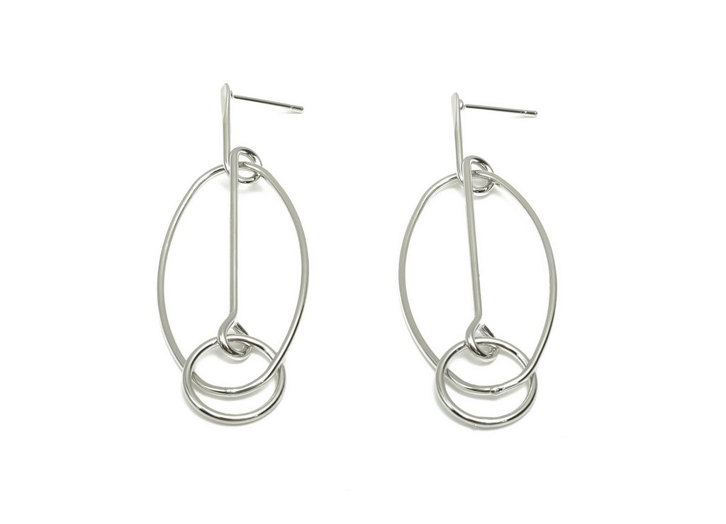 Brass Hammered Earring Post - Brass Dangle Oval Earring Stud - Geometry Earring Post  - 18K Real White Gold Plating - 54x19x1.15mm - RGP8065 - DOMEDBAZAAR
