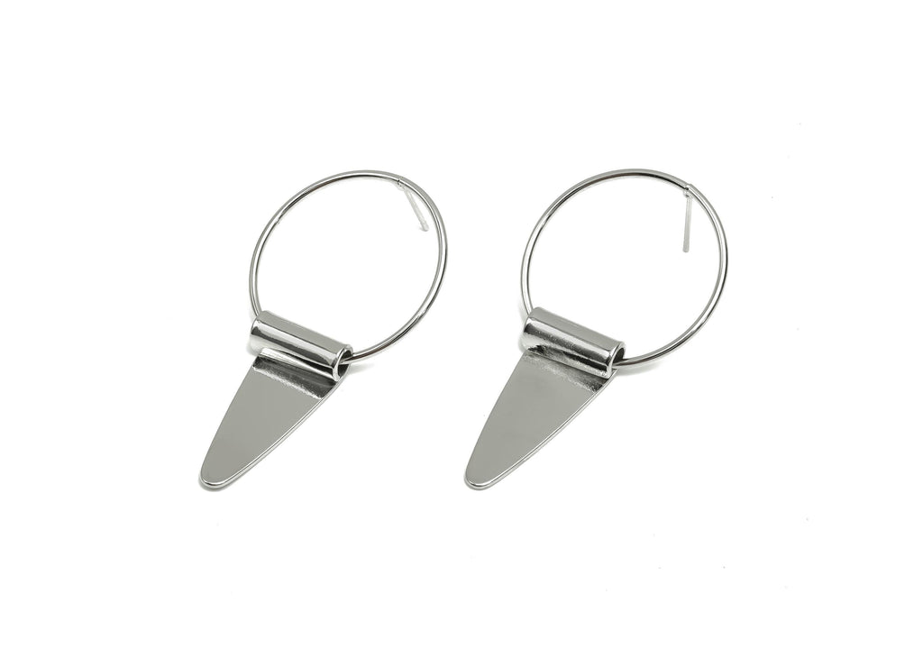 Brass Dangle Earring Post - Brass Triangle Wire Earring Post - Triangle Earring Post - 18K Real White Gold Plating - 49x27x0.73mm - RGP8056 - DOMEDBAZAAR