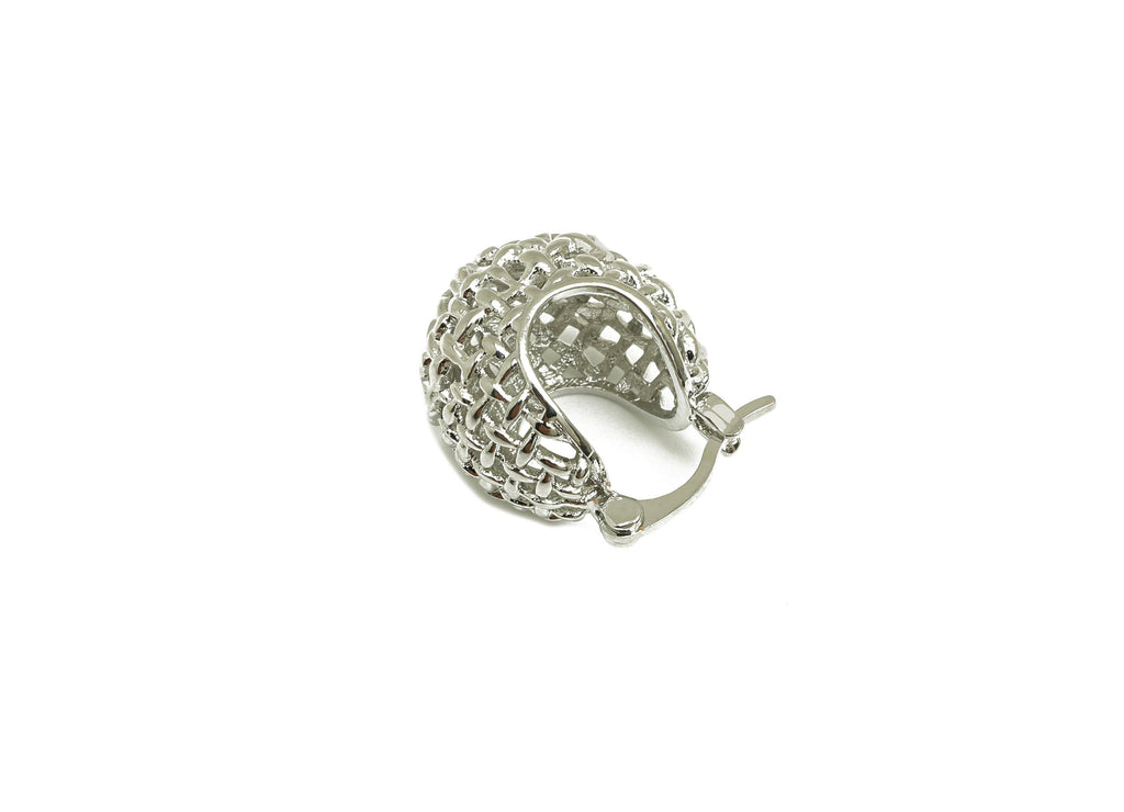 Brass Mesh Hoop Earring - Brass Basket Mesh Back Earring - Wire Hinged Back Hoop Earring - 18K Real White Gold Plating - 17x16x14mm -RGP7767 - DOMEDBAZAAR