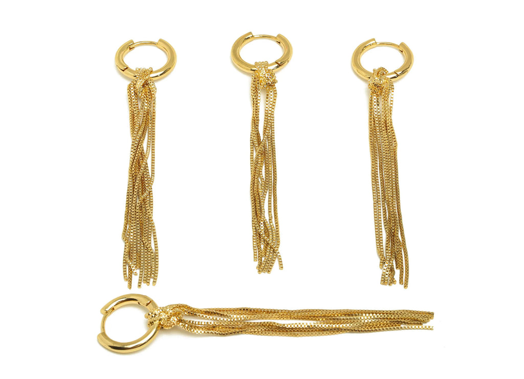 MJ101175 Huggie Hoop Wire Earring - Brass - Silver Stud - Chain Curb Earring - 18K Real Gold Plating - DOMEDBAZAAR