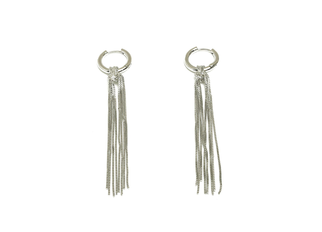 Tassel Huggie Hoop Earring - Brass Round Long Tassel Chain Ear - White Chian Tassel Earring - 18K Real Gold Plated - 80x16.8x2.6mm - RGP7628 - DOMEDBAZAAR