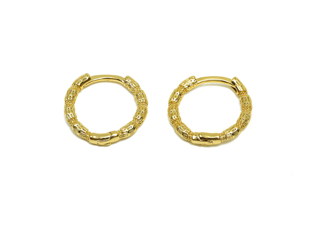 Brass Hoop Earring - Brass Huggie Hoop Earring With Loop - Brass Textured Clasp Hoop Earring - 18K Real Gold Plating - 12x13x1mm -RGP8334 - DOMEDBAZAAR