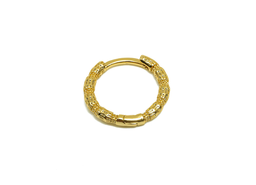 Brass Hoop Earring - Brass Huggie Hoop Earring With Loop - Brass Textured Clasp Hoop Earring - 18K Real Gold Plating - 12x13x1mm -RGP8334 - DOMEDBAZAAR