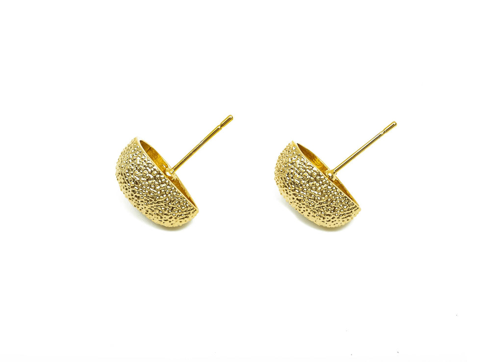 Brass Heart  Earring Stud -  Brass Textured Heart Earring Post - Frosted Heart Earring Post - 18K Real Gold Plating - 17x13.3x8mm - RGP8322 - DOMEDBAZAAR