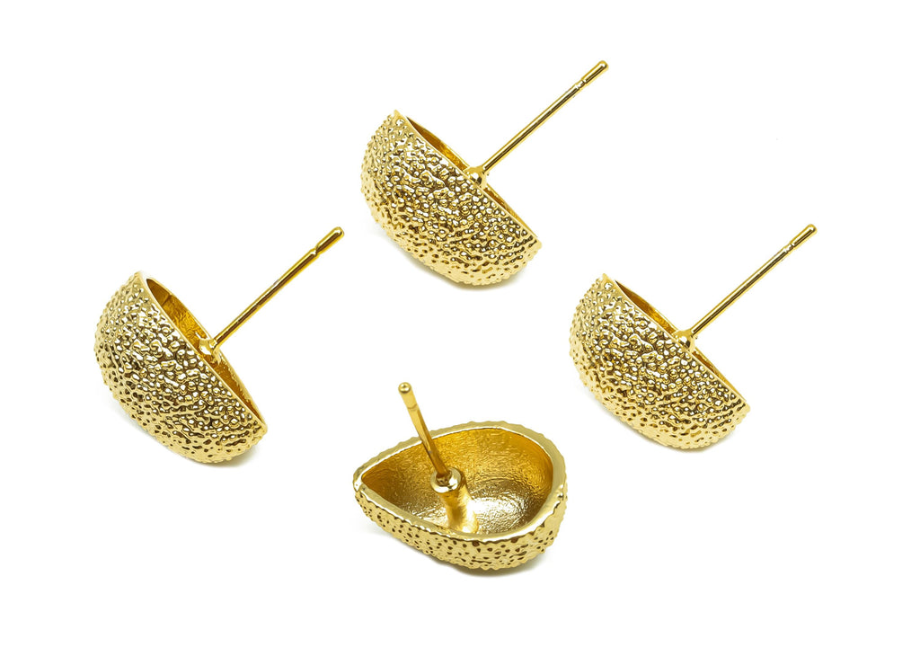 Brass Heart  Earring Stud -  Brass Textured Heart Earring Post - Frosted Heart Earring Post - 18K Real Gold Plating - 17x13.3x8mm - RGP8322 - DOMEDBAZAAR