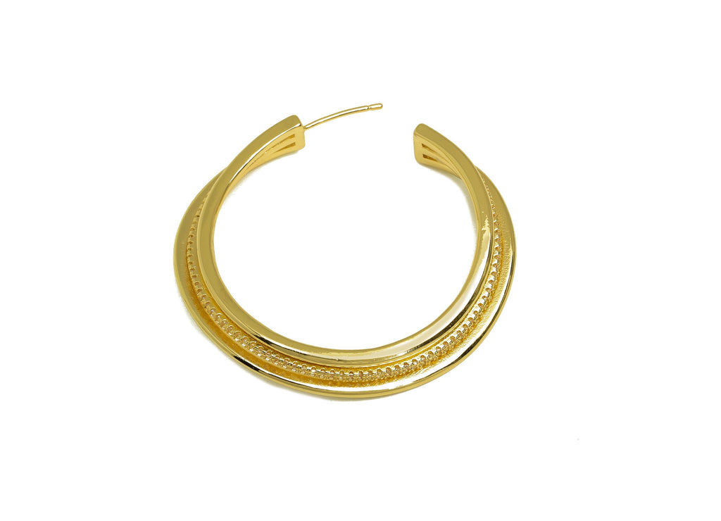 Brass Round C Hoop Ear - Gold Zircon Circle Earring Stud - CZ Open Round Earring Post - 18K Real Gold Plating - 41.58x41.58x2.22mm - RGP7998 - DOMEDBAZAAR