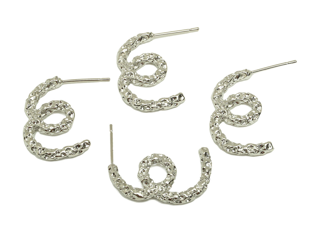 Hammered Wire Earring Stud - Brass Textured Wire Earring Post - Knot Twisted Earring Post - 18k Real White Gold Plating - 24x13x2mm -RGP7823 - DOMEDBAZAAR
