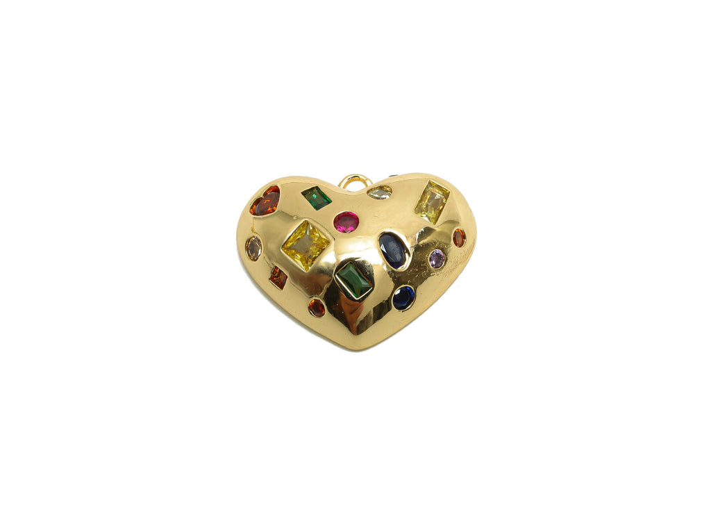 Brass CZ Heart Charms - Brass Cubic Zircon Earring Charm - Brass Rainbow CZ Heart Pendant  - 18K Real Gold Plating - 14x18.1x5mm - RGP8206 - DOMEDBAZAAR