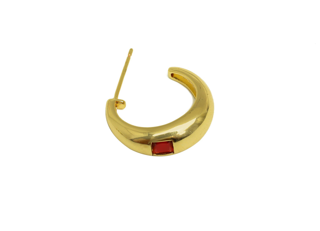 Brass C Hoop Earring - Gold Zircon Circle Earring Stud - CZ Open Round Earring Post - 18K Real Gold Plating - 24.70x6.85x3.83mm - RGP8007 - DOMEDBAZAAR