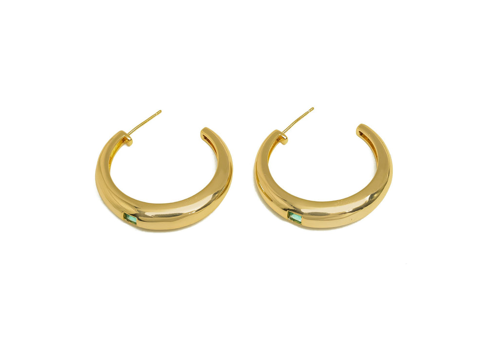 Brass C Hoop Earring - Gold Zircon Thick Circle Ear Stud - CZ Open Thick Earring Post - 18K Real Gold Plating - 32.25x6.859x4.76mm - RGP8008 - DOMEDBAZAAR