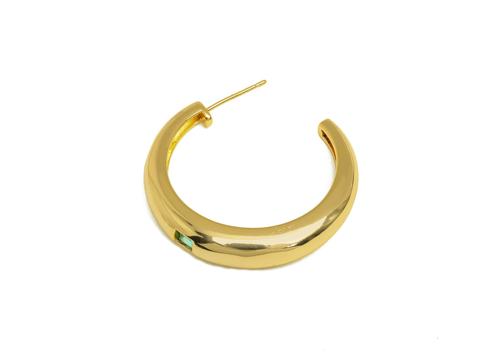 Brass C Hoop Earring - Gold Zircon Thick Circle Ear Stud - CZ Open Thick Earring Post - 18K Real Gold Plating - 32.25x6.859x4.76mm - RGP8008 - DOMEDBAZAAR