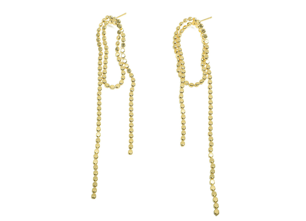 Brass Beads Tassel Earring - Gold Beads Chain Earring Stud - Beads Long Chain Earring Post - 18K Real Gold Plating- 95.5x15.3x2.2mm -RGP8270 - DOMEDBAZAAR