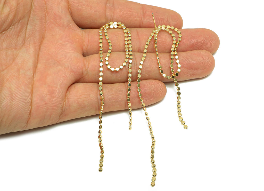 Brass Beads Tassel Earring - Gold Beads Chain Earring Stud - Beads Long Chain Earring Post - 18K Real Gold Plating- 95.5x15.3x2.2mm -RGP8270 - DOMEDBAZAAR