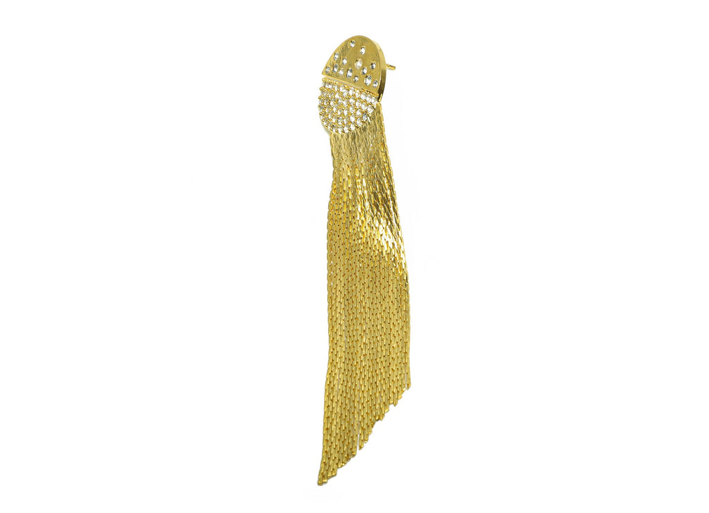Brass Round Tassel Earring - Zircon Planet Snake Chian Ear Post - Gold Tassel Dangle Earring - 18K Real Gold Plated - 84x18x1.9mm - RGP8274 - DOMEDBAZAAR