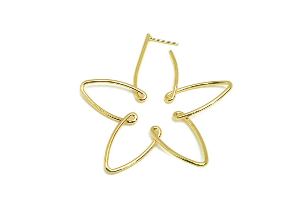 Brass Flower Earring Stud - Brass Flower Wire Earring Post - Brass Flower Earring Post - 18K Real Gold Plated - 57.64x52.2x1.4mm - RGP7842 - DOMEDBAZAAR