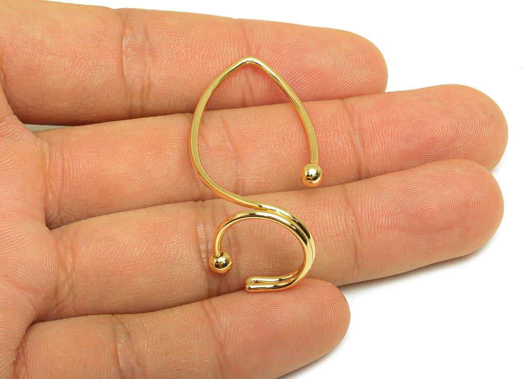 Brass Hoop Cuff Earring - Brass Hoop Wire Cuff Earring - Ring Hoop Ball Cuff Earring - 18K Real Gold Plating - 40.64x21.88x1.3mm - RGP7872 - DOMEDBAZAAR