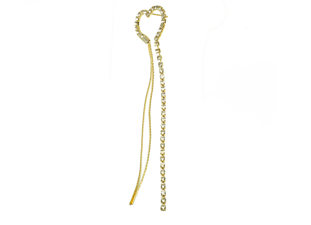 Brass CZ Earring Tassel Stud - Heart Dangle Tassel Earring - Snake Chain Zircon Earring Post - 18K Real Gold Plating - 96x20x2mm - RGP7542 - DOMEDBAZAAR