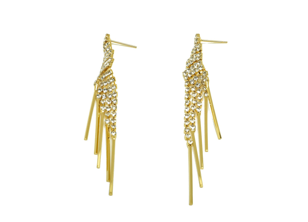 Brass CZ Earring Tassel Stud - Stick Dangle Tassel Earring - Brass Bar Zircon Earring Post - 18K Real Gold Plating - 74.96x10x2mm - RGP7550 - DOMEDBAZAAR