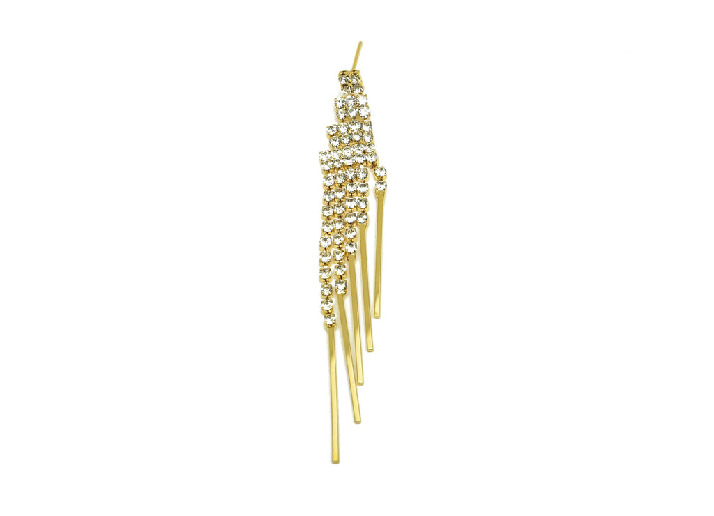 Brass CZ Earring Tassel Stud - Stick Dangle Tassel Earring - Brass Bar Zircon Earring Post - 18K Real Gold Plating - 74.96x10x2mm - RGP7550 - DOMEDBAZAAR