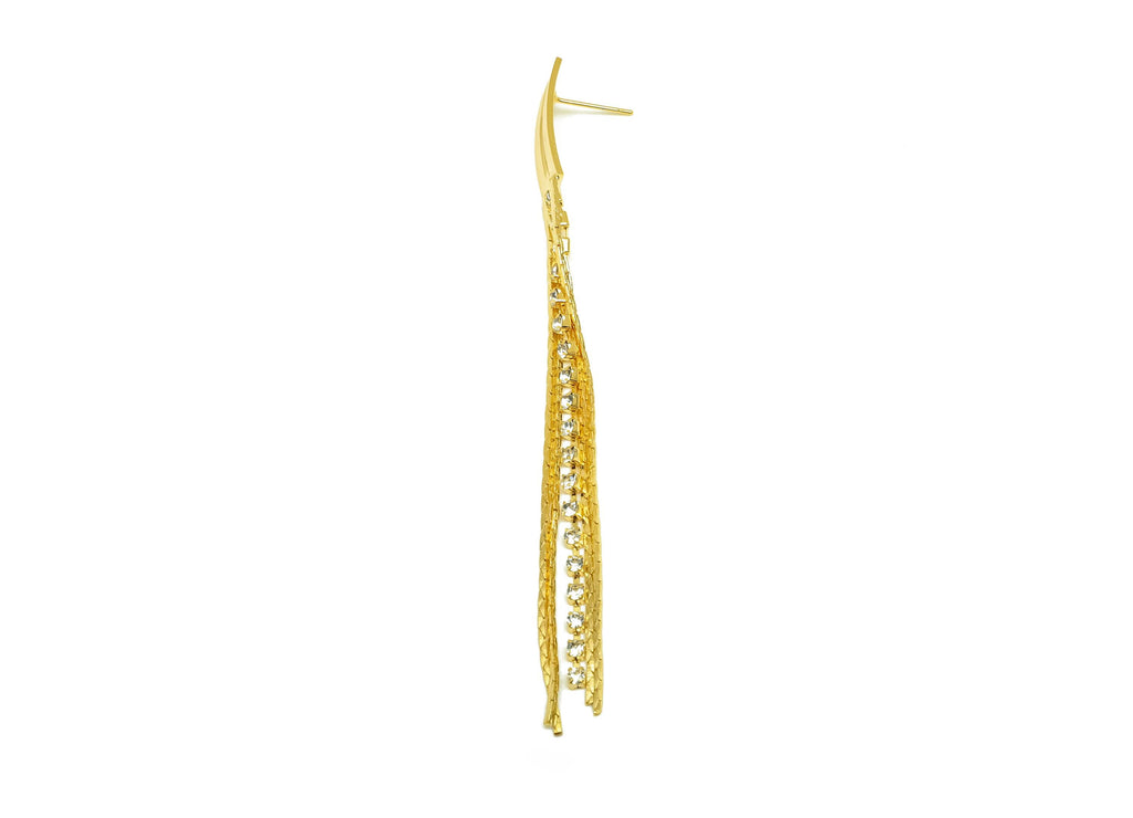 Brass CZ Earring Tassel Stud - Rectangle Tassel Earring - Brass Chain Zircon Earring Post - 18K Real Gold Plating - 100.8x 8x1mm - RGP7545 - DOMEDBAZAAR
