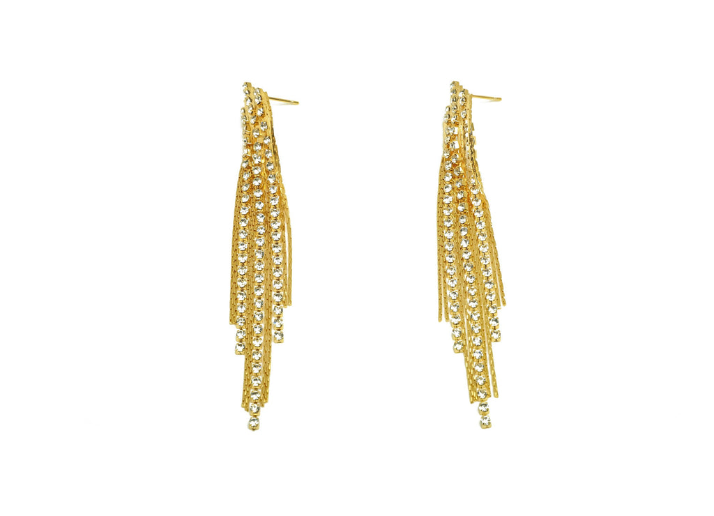 Brass CZ Earring Tassel Stud - Brass Tassel Earring - Brass Snake Chain Zircon Earring Post - 18K Real Gold Plating - 87.09x13x2mm - RGP7579 - DOMEDBAZAAR