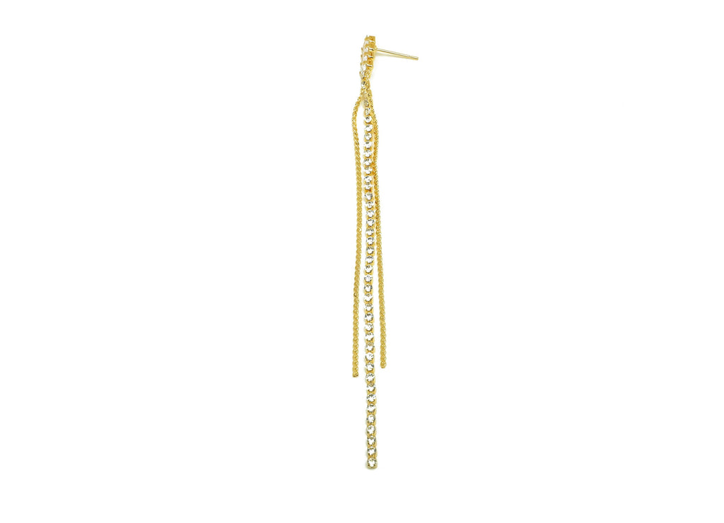 Brass CZ Earring Tassel Stud - Brass Tassel Chian Earring - Beaded Chain Zircon Earring Post - 18K Real Gold Plating -70x28x1.72mm -RGP7560 - DOMEDBAZAAR