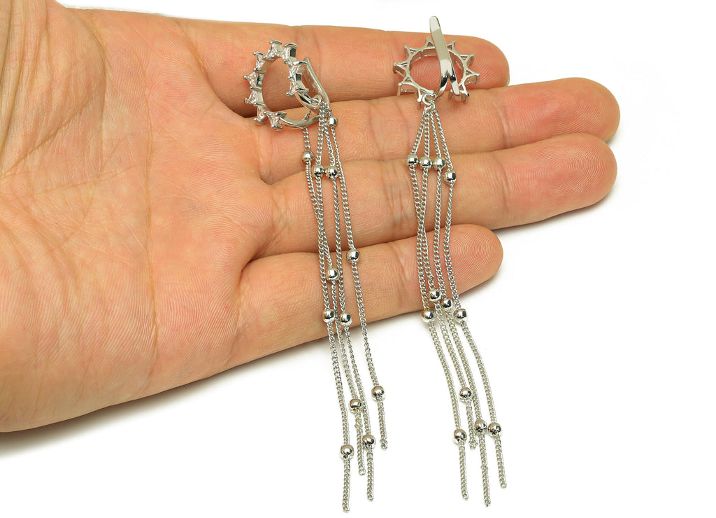 Brass Sunshine Ear Cuff - White Sun Tassel Earring Cuff - Zircon Cartilage Cuff Ear - 18K Real White Gold Plated -110.2x18.5x11.8mm -RGP7615 - DOMEDBAZAAR