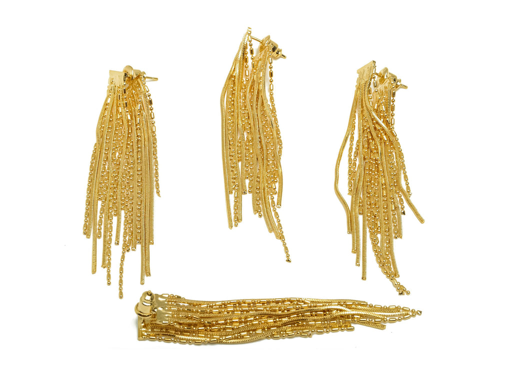 Brass Earring Tassel Stud - Brass Ball Chian Tassel Earring - Brass Snake Chain Earring Post - 18K Real Gold Plating - 70x9x1mm - RGP7574 - DOMEDBAZAAR