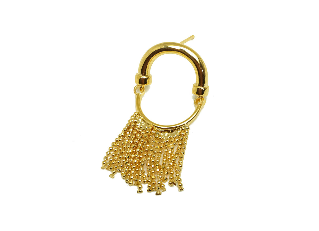 Brass Earring Tassel Stud - Brass Hoop Dangle Tassel Earring - Beaded Chain Earring Post - 18K Real Gold Plating - 37x16.86x2.5mm - RGP7562 - DOMEDBAZAAR