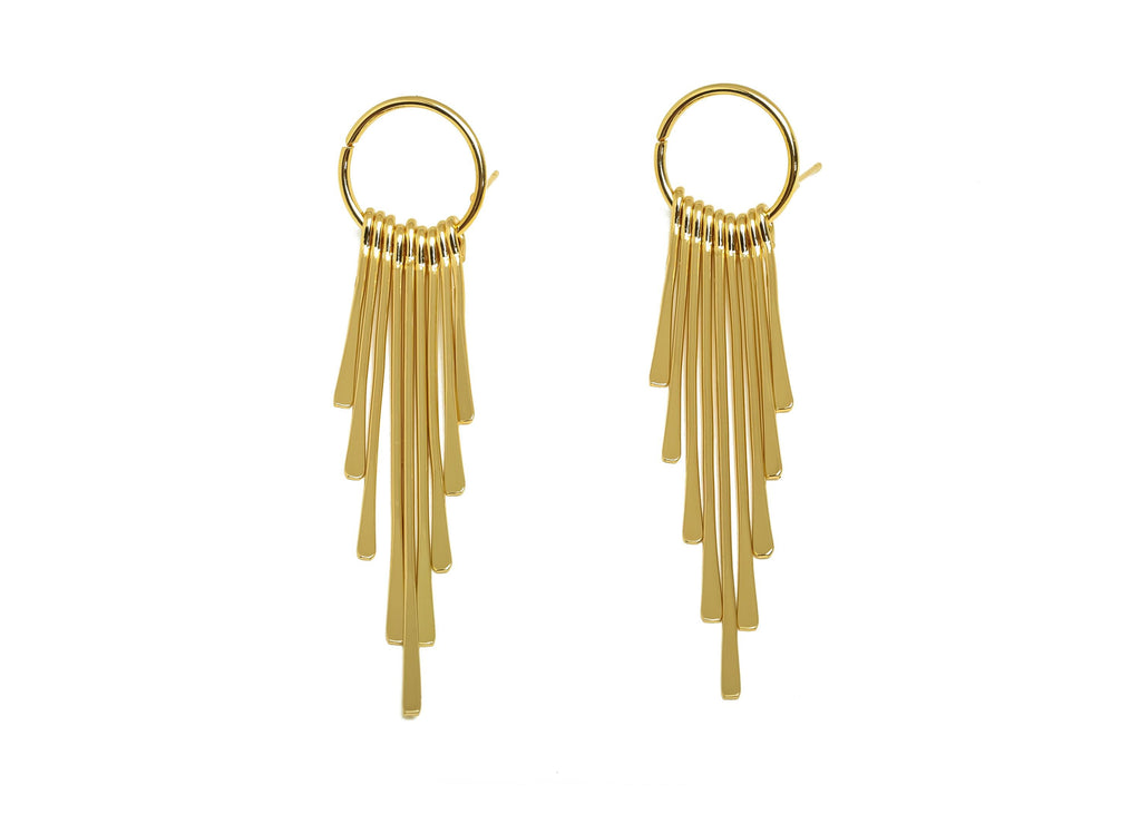 Hammered Tassel Earring Stud - Brass Dangle Tassel Wire Earring Post - Tassel Earring Post - 18K Real Gold Plating - 83x17x1.39mm - RGP8174 - DOMEDBAZAAR