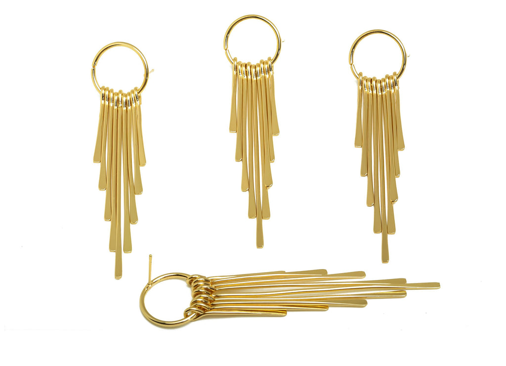 Hammered Tassel Earring Stud - Brass Dangle Tassel Wire Earring Post - Tassel Earring Post - 18K Real Gold Plating - 83x17x1.39mm - RGP8174 - DOMEDBAZAAR