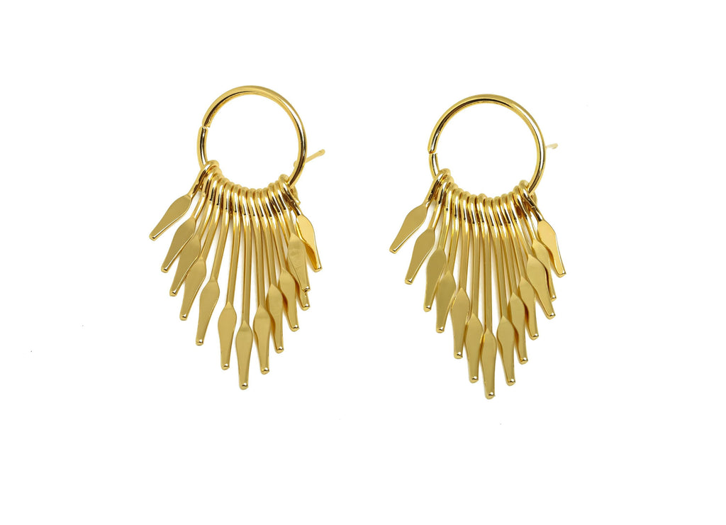 Brass Tassel Earring Stud - Brass Dangle Tassel Wire Earring Post - Hammered Tassel Earring Post - 18K Real Gold Plating - 55x18x1mm-RGP8169 - DOMEDBAZAAR