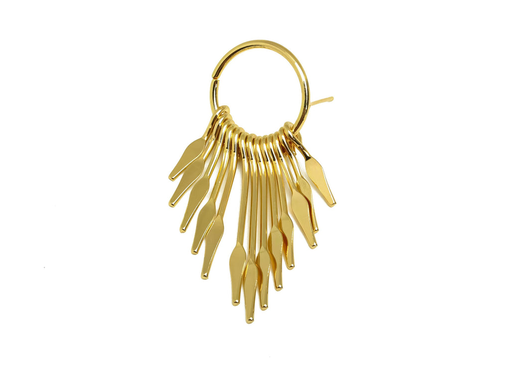 Brass Tassel Earring Stud - Brass Dangle Tassel Wire Earring Post - Hammered Tassel Earring Post - 18K Real Gold Plating - 55x18x1mm-RGP8169 - DOMEDBAZAAR