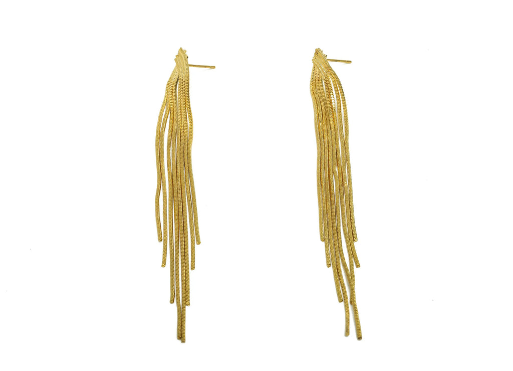MJ101171 Push Back Stud Earring - Brass - Silver Stud - Chain Curb Earring - 18K Real Gold Plating - DOMEDBAZAAR