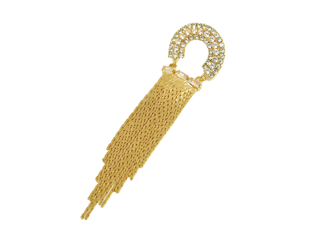Brass Tassel Chian Earring - Arch Zircon Snake Chian Ear Post - Gold Semicircle Tassel Earring Stud - 18K Real Gold Plating - 80mm - RGP7713 - DOMEDBAZAAR