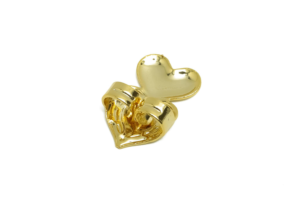Brass Heart Earring Backs - Brass Textured Heart Back - Earring Stud Back Stopper - Post Nuts - 18K Real Gold Plating - 15x9x4mm - RGP8662 - DOMEDBAZAAR