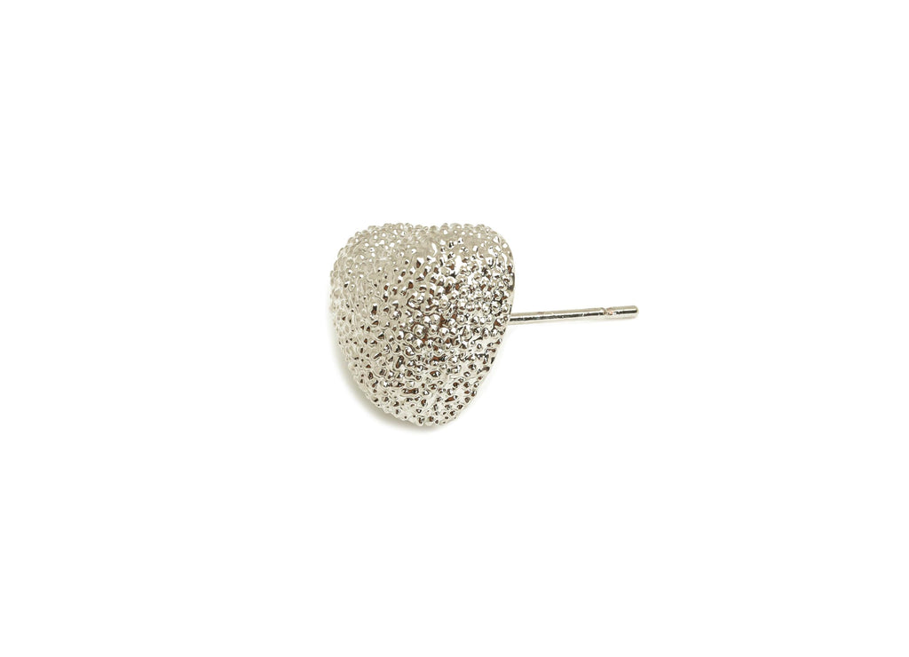 Brass Heart Earring Stud - Textured Heart Earring Post - White Heart Earring Stud - 18K Real White Gold Plated - 18.2x13.72x6.52mm - RGP7738 - DOMEDBAZAAR