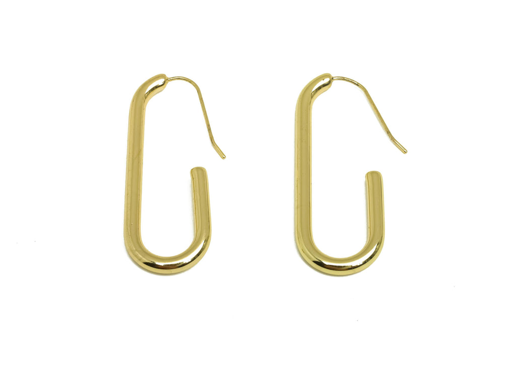Brass Rectangle Earring Wire - Gold Open Rectangle Hoop Earring Wire - Rectangle Ear Wire - 18K Real Gold Plated -42.83x15.9x2.74mm- RGP7929 - DOMEDBAZAAR