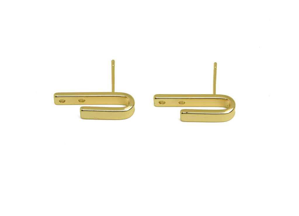 Brass Bar Earring Stud - Textured Curved Bar Earring Post - Gold Rectangle Bar Earring - 18K Real Gold Plated - 21.07x3.93x1.3mm - RGP7934 - DOMEDBAZAAR