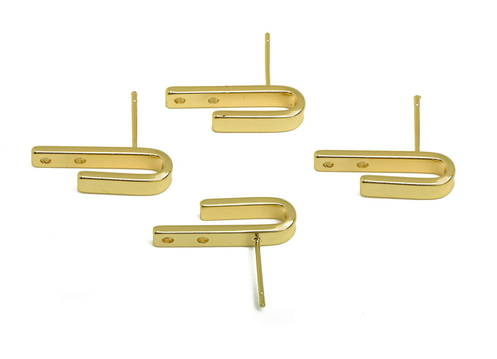 Brass Bar Earring Stud - Textured Curved Bar Earring Post - Gold Rectangle Bar Earring - 18K Real Gold Plated - 21.07x3.93x1.3mm - RGP7934 - DOMEDBAZAAR