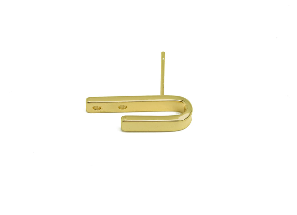 Brass Bar Earring Stud - Textured Curved Bar Earring Post - Gold Rectangle Bar Earring - 18K Real Gold Plated - 21.07x3.93x1.3mm - RGP7934 - DOMEDBAZAAR