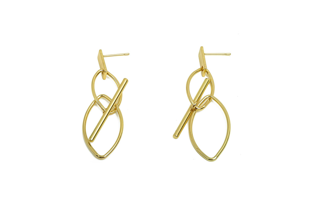 Brass Dangle Wire Earring Post - Brass Marquise Earring Post -  Brass Interlock Earring Post  - 18K Real Gold Plating - 52x14x1mm - RGP8011 - DOMEDBAZAAR