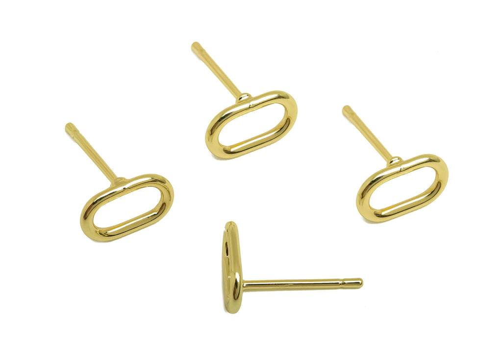 Brass Oval Earring Stud - Minimalist Mini Oval Earring Post - Gold Rectangle Oval Ear - 18K Real Gold Plating - 9.52x5.8x0.93mm - RGP7940 - DOMEDBAZAAR