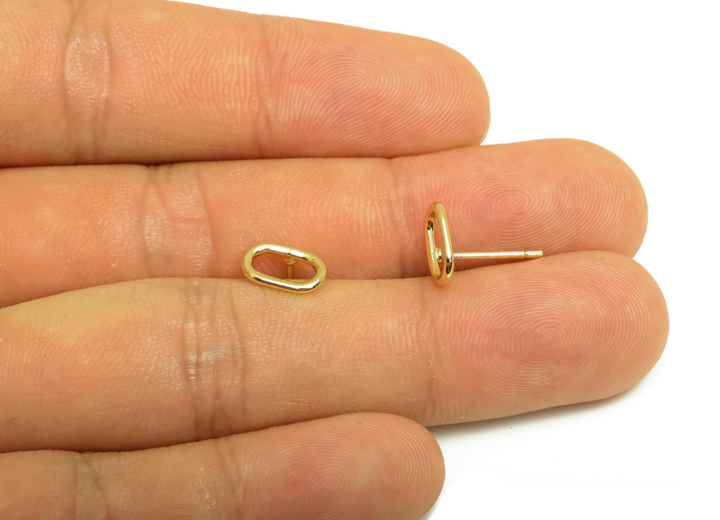 Brass Oval Earring Stud - Minimalist Mini Oval Earring Post - Gold Rectangle Oval Ear - 18K Real Gold Plating - 9.52x5.8x0.93mm - RGP7940 - DOMEDBAZAAR